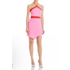 Amanda Uprichard pink and red halter tie mini dress Size XS NWT